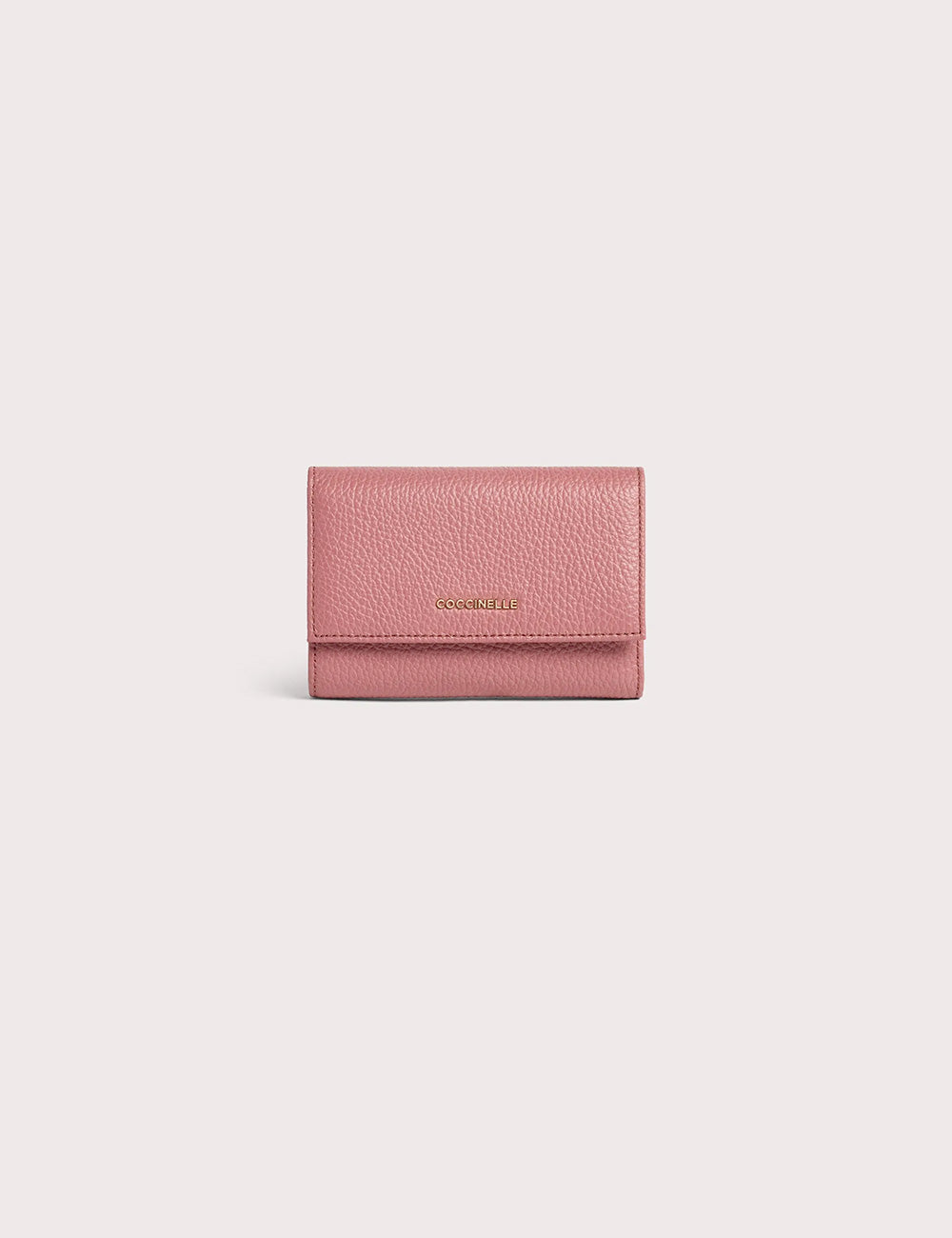 Portafogli coccinelle portafogli metallic medium in pelle rosa inverno con logo a rilievo e texture morbida
