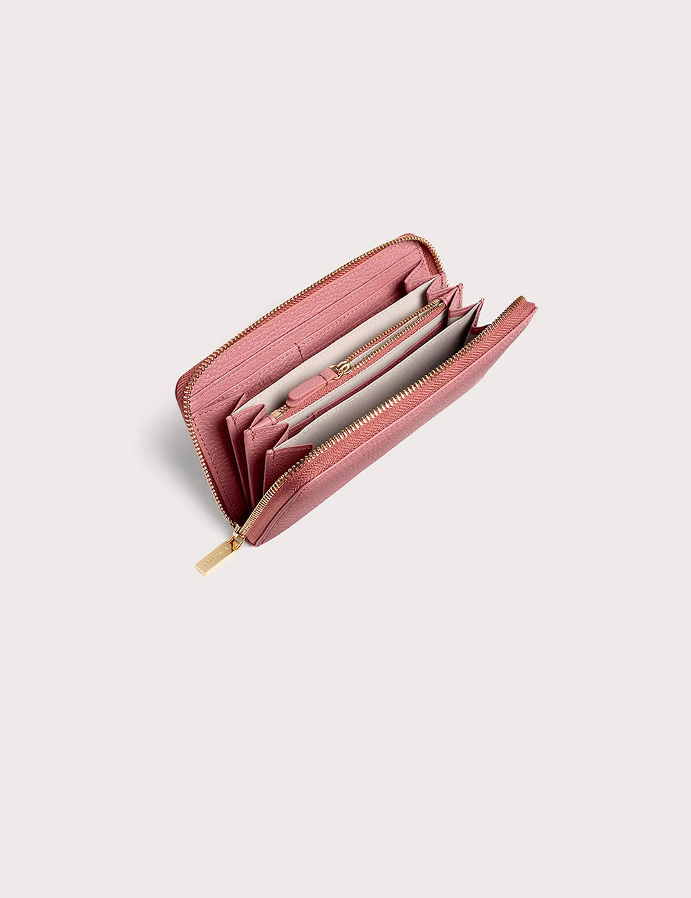 Portafogli coccinelle metallic large winter rose in pelle rosa con zip e scomparti per carte oro