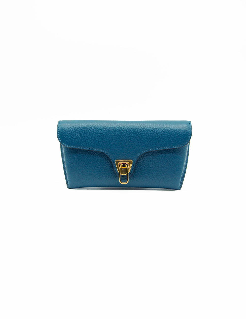 Clutch in pelle teal Coccinelle Double Beat Deep Blue con fibbia oro