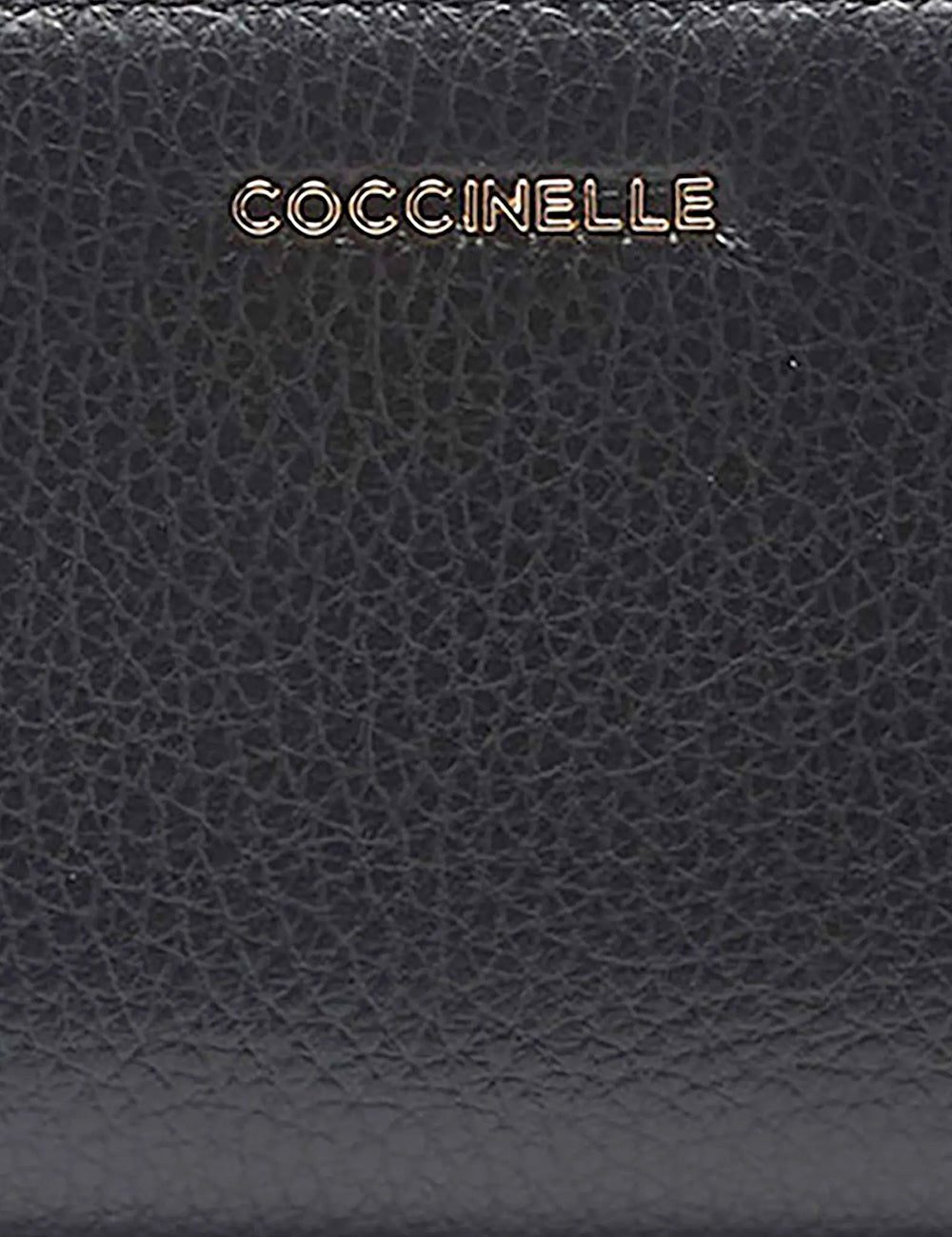 Portafogli coccinelle metallic large noir in pelle nera con texture e logo dorato coccinelle
