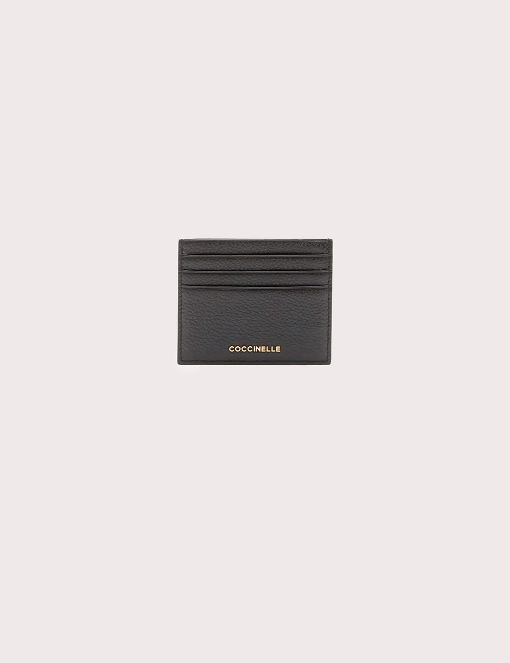 Portacarte coccinelle metallic small noir in pelle nera con logo coccinelle dorato