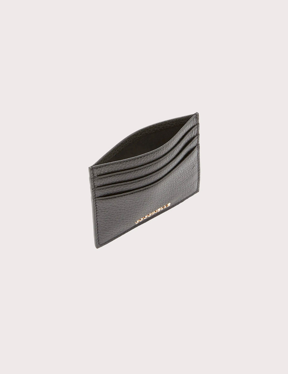 Coccinelle portacarte metallic small noir in pelle nera con cuciture sottili e logo dorato in basso