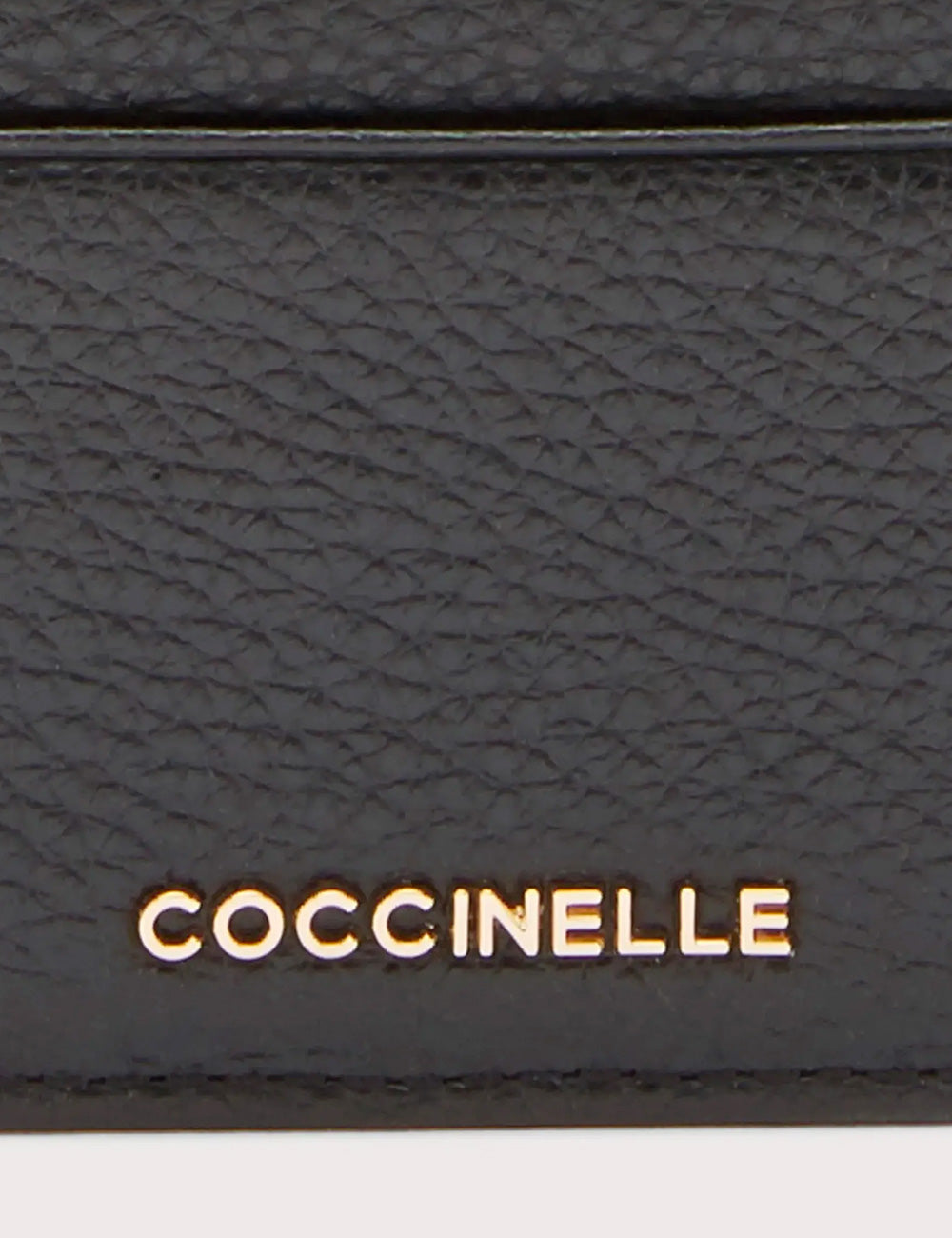 Black textured leather card case with gold-tone coccinelle branding coccinelle portacarte metallic small noir