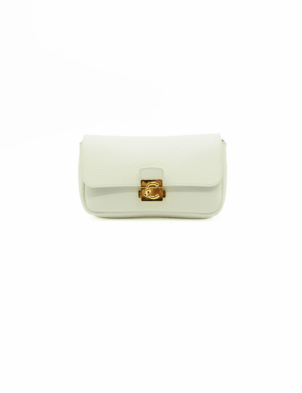 Borsa crossbody Coccinelle C-Me Lock Mini Pearl in pelle bianca con chiusura logo CC oro