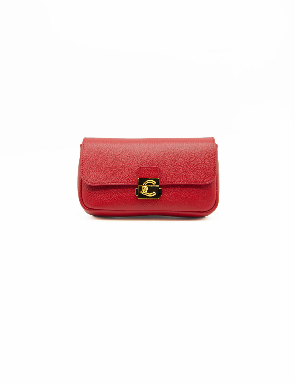 Borsa a tracolla mini C-Me Lock Coccinelle in scarlet con chiusura logo cc oro