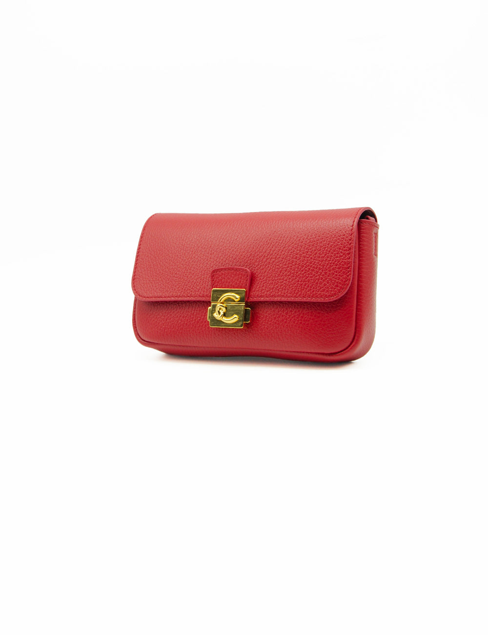 Borsa clutch mini Coccinelle C-Me Lock Scarlet in pelle rossa con chiusura logo cc oro