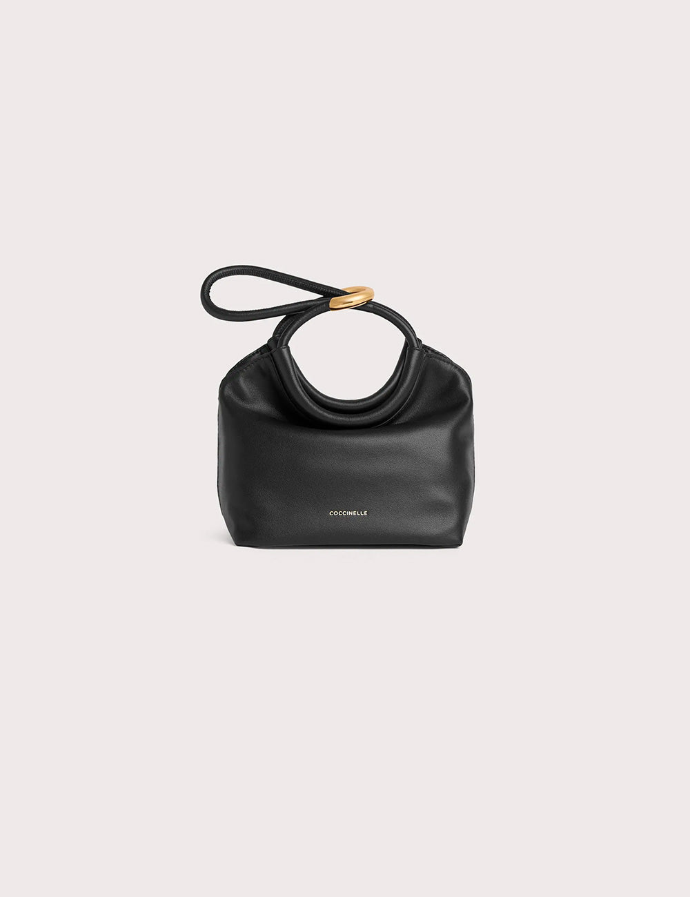 Borsa piccola Finn Coccinelle in pelle nera con manico circolare e hardware dorato