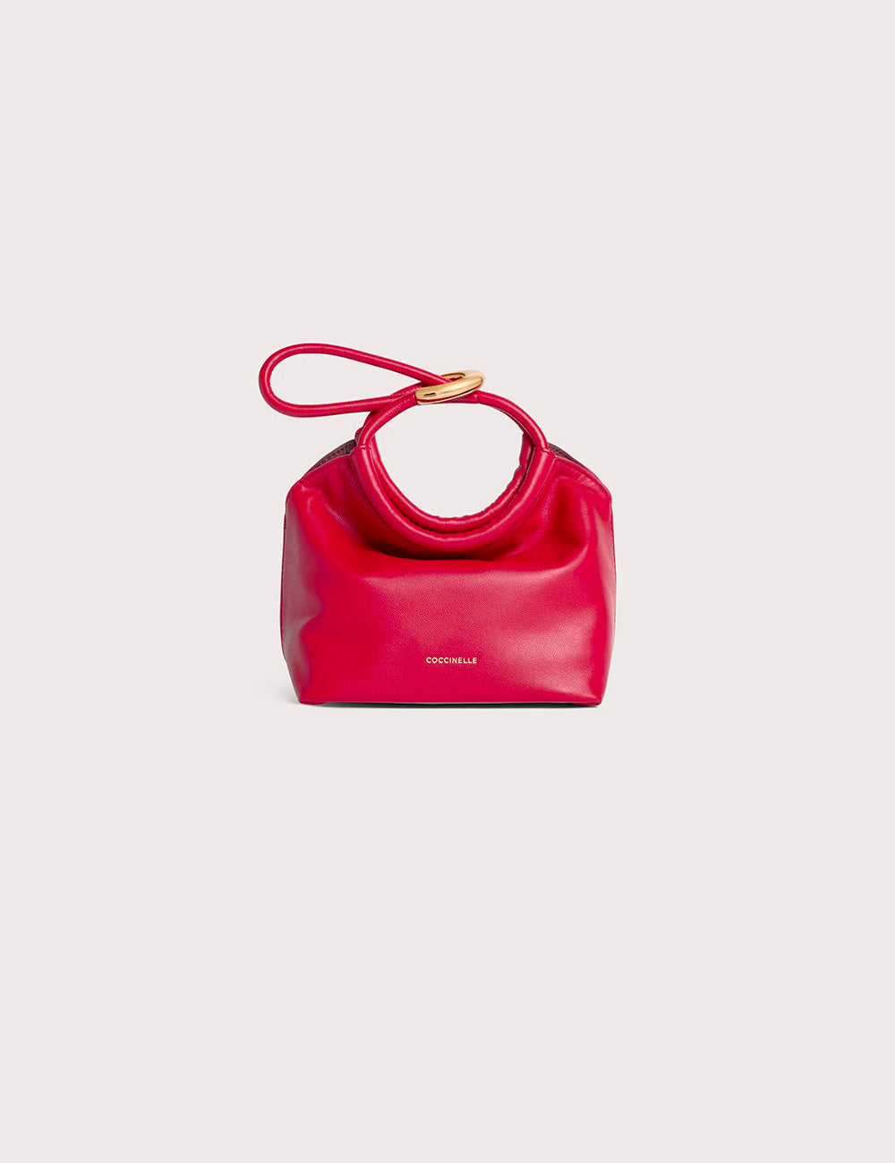 Borsetta piccola Finn Coccinelle scarlatta in pelle rossa con manico circolare e hardware dorato