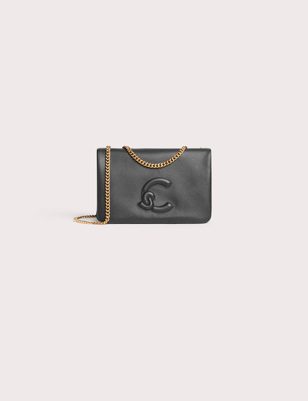 Clutch Coccinelle Dulse Mini Noir in pelle nera con catena dorata e logo CC