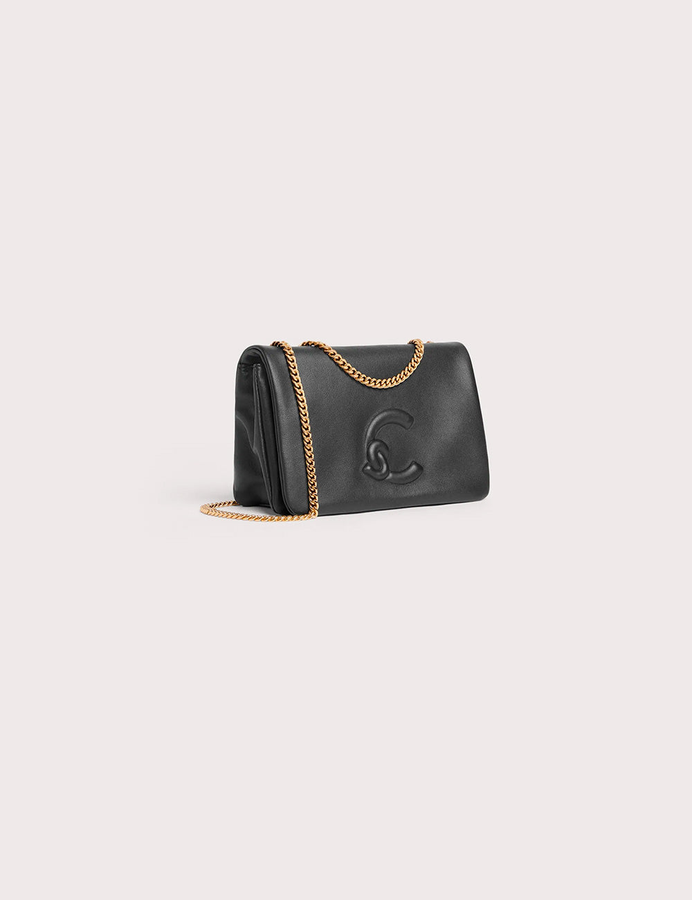 Borsa mini Dulse Noir Coccinelle in pelle nera con catena dorata e logo goffrato