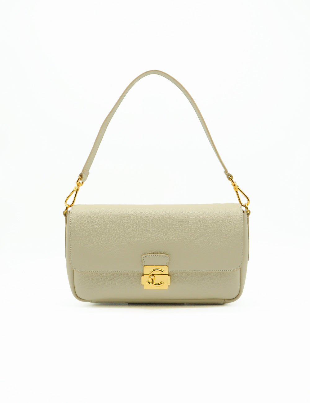 Borsa Coccinelle C-Me Lock Large Sandshell in pelle beige con chiusura dorata