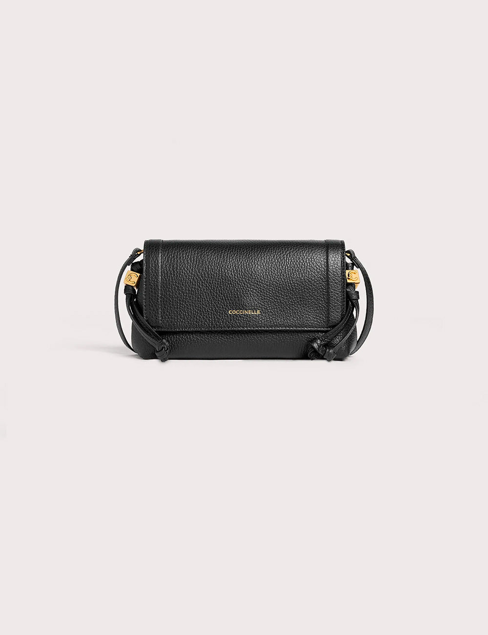 Coccinelle thess mini noir borsa a tracolla in pelle nera martellata con hardware oro e design minimalista