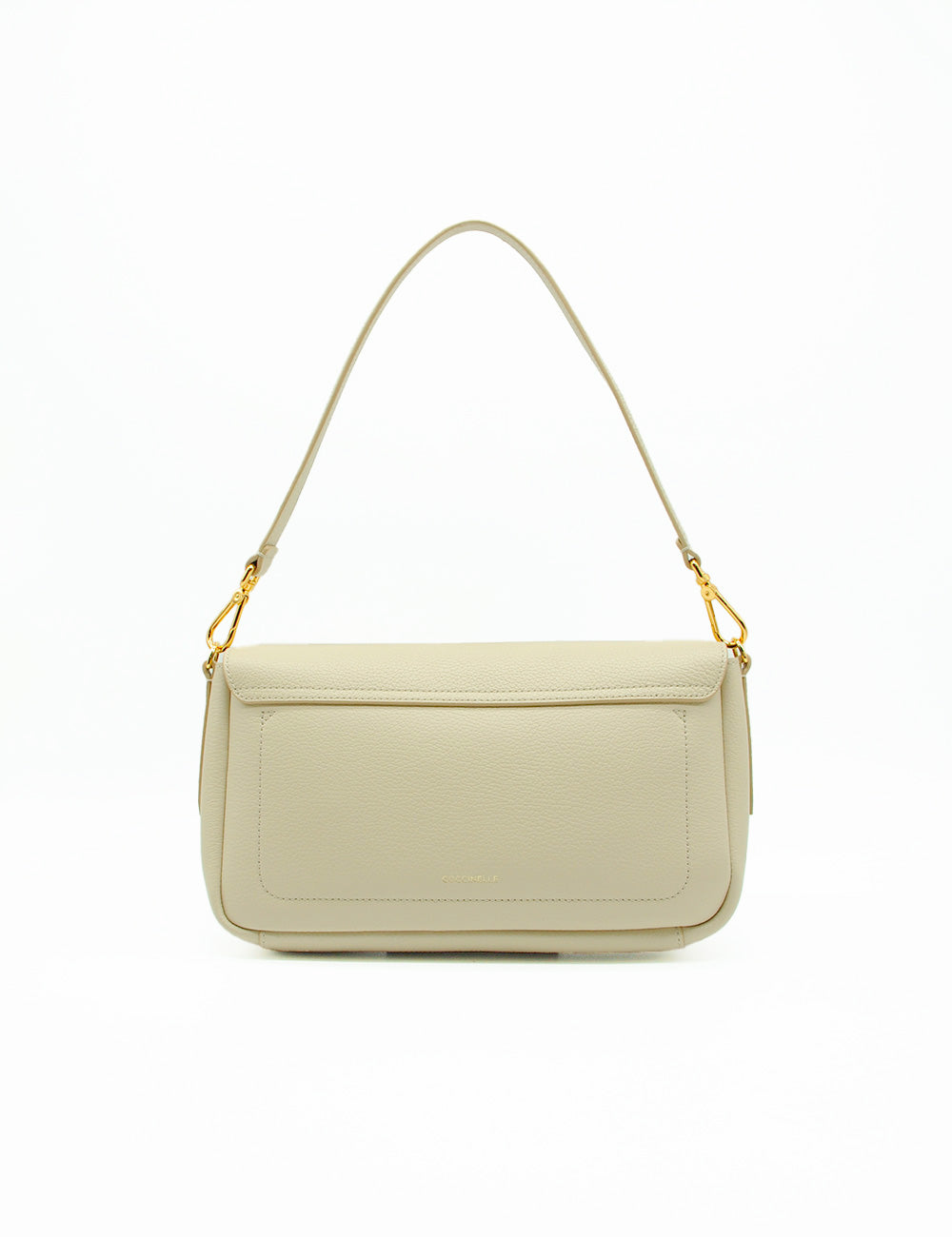 Borsa spalla in pelle color crema Coccinelle C-Me Lock Large Sandshell con hardware dorato e design minimalista