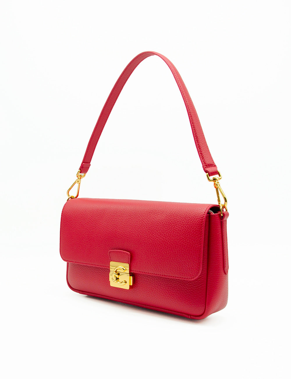 Borsa Coccinelle C-Me Lock Large Scarlet in pelle rossa con hardware oro e forma rettangolare strutturata