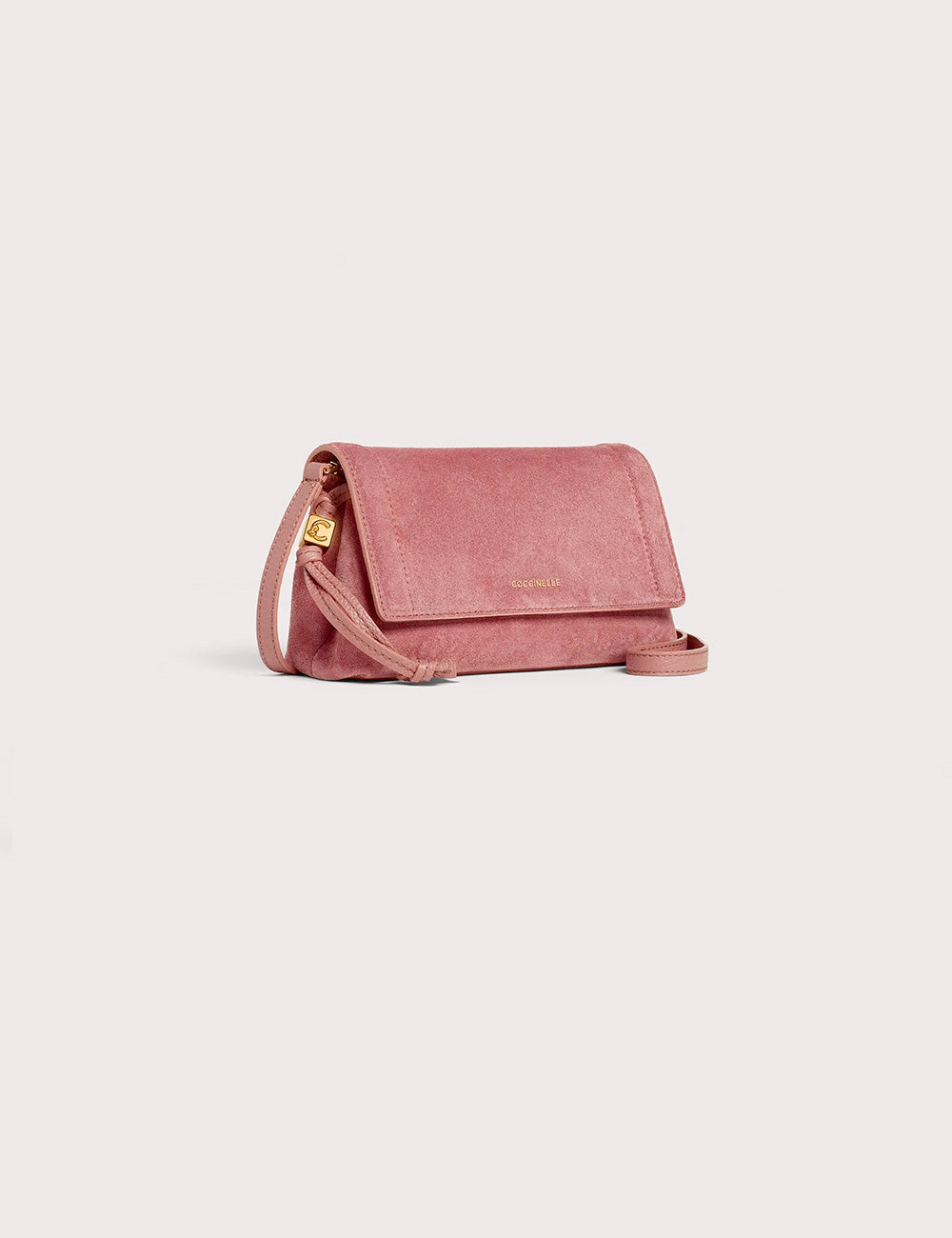 Borsa a tracolla mini coccinelle thess in suede rosa inverno con nappina e dettagli dorati