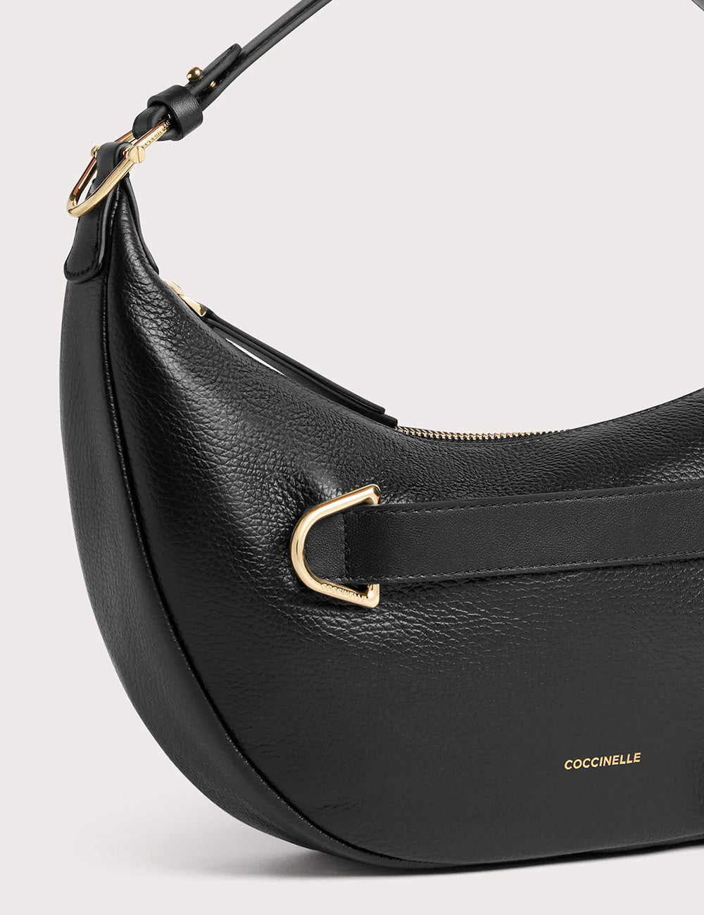 Borsa hobo media Paki Noir Coccinelle in pelle nera con hardware dorato