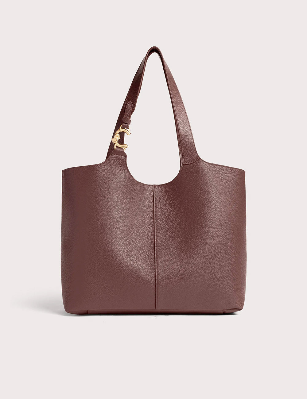 Coccinelle c-easy large berry borsa tote in pelle marrone ricca con chiusura c-shaped e dettagli oro tono caldo