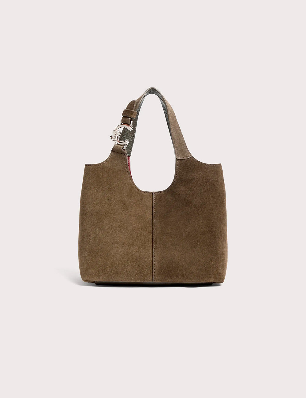Borsa hobo piccola coccinelle c-easy in suede fango taupe con chiusura logo cc argento sulla maniglia