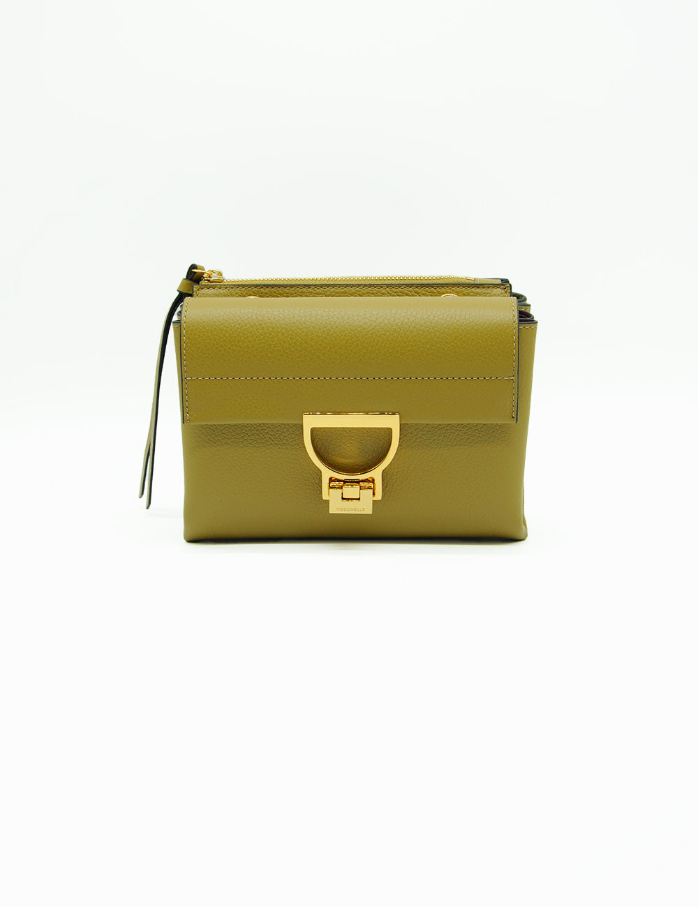 Clutch in pelle verde oliva Coccinelle Arlettis Small Seagrass con chiusura D dorata