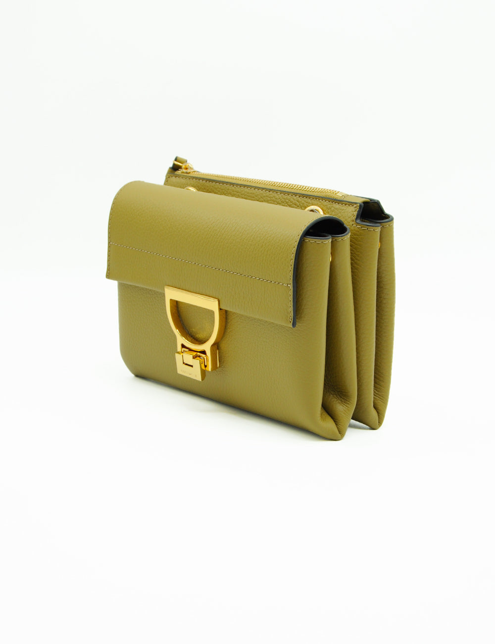 Borsa clutch in pelle verde oliva Coccinelle Arlettis Small Seagrass con chiusura a D dorata