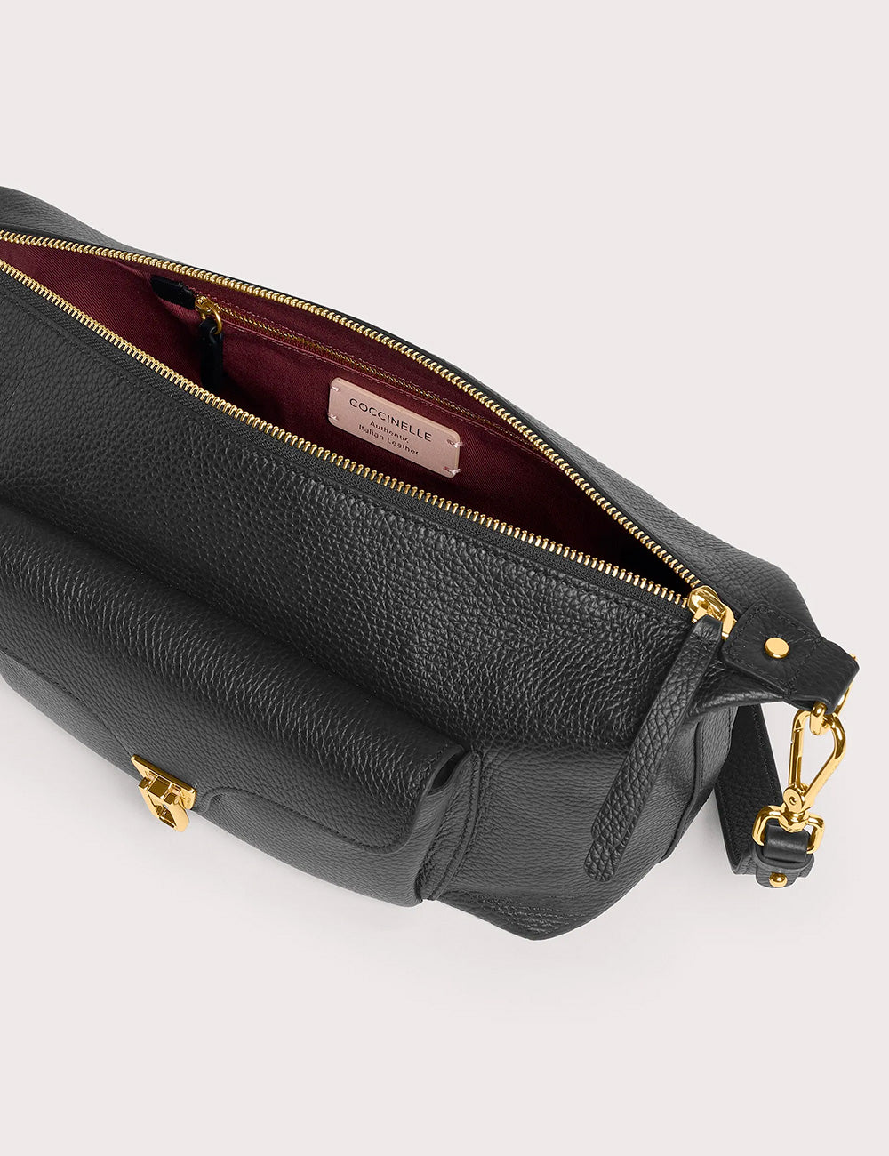 Coccinelle tracolla beat generation noir borsa a tracolla in pelle nera goffrata con rifiniture oro e interno bordeaux