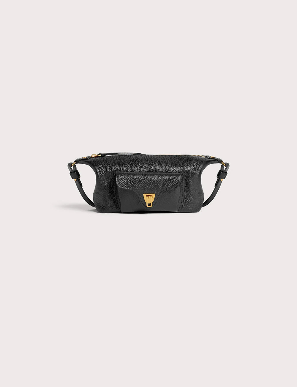 Coccinelle tracolla beat generation mini noir borsa a cintura in pelle nera con chiusura triangolare dorata
