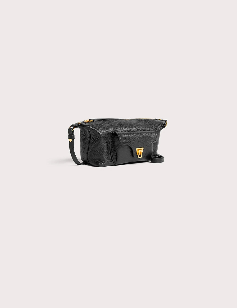 Borsa tracolla coccinelle beat generation mini noir in pelle nera testurizzata con chiusura dorata e tracolla regolabile