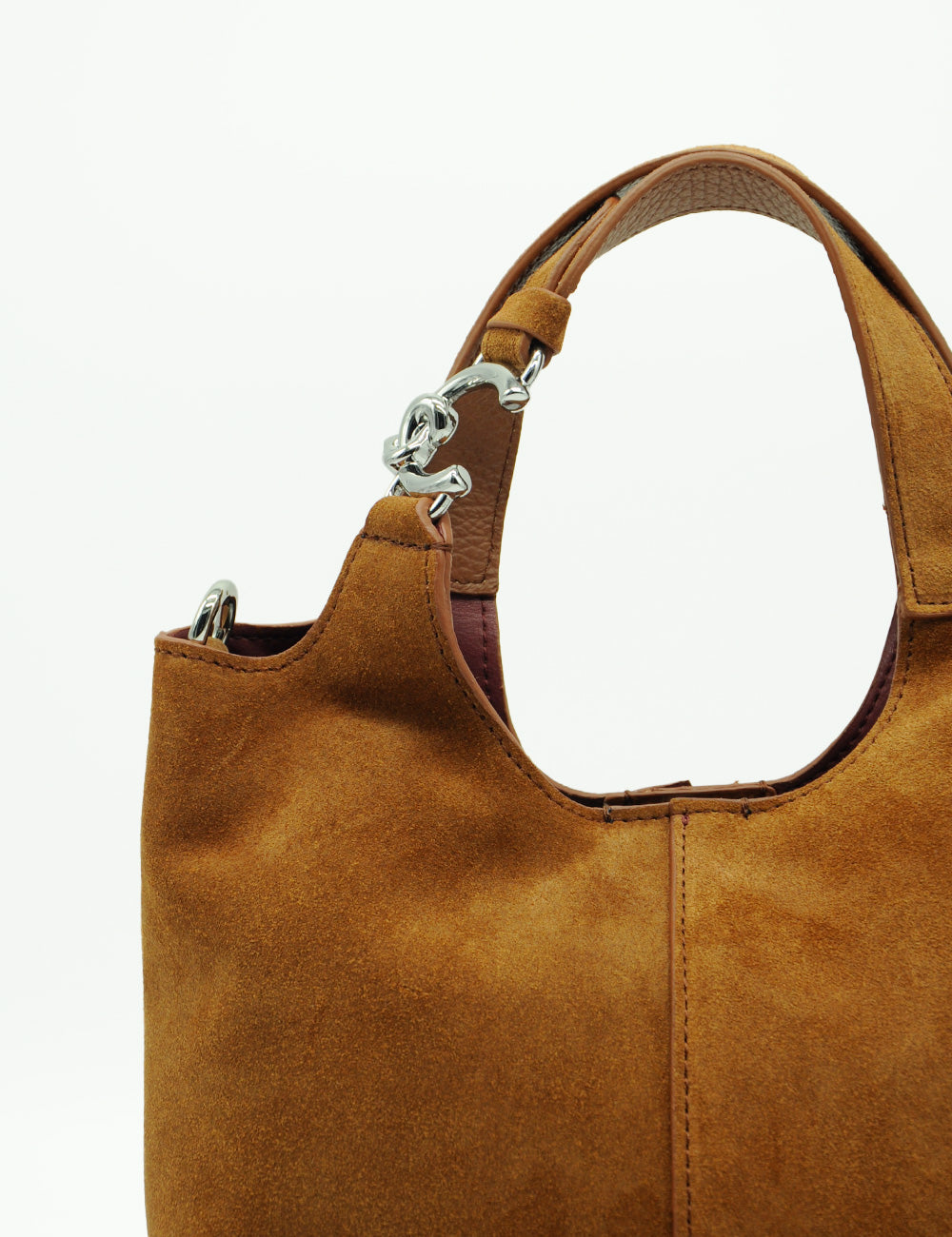 Borsa a tracolla in suede color cognac Coccinelle C-Easy Small con chiusura teschio argento