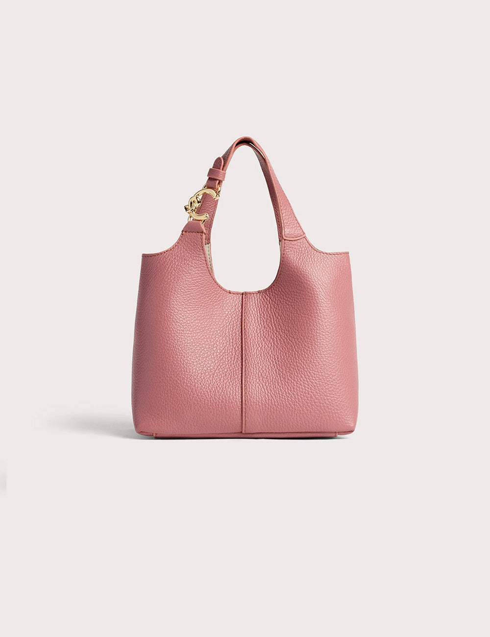 Tote bag coccinelle c-easy small winter rose in pelle rosa morbida con chiusura dorata sulla maniglia