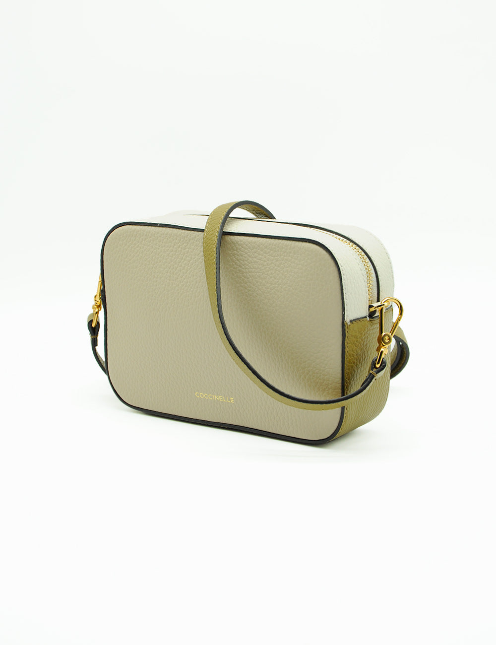 Borsa tracolla Coccinelle Tebe Tricolor in pelle beige e verde oliva con hardware dorato