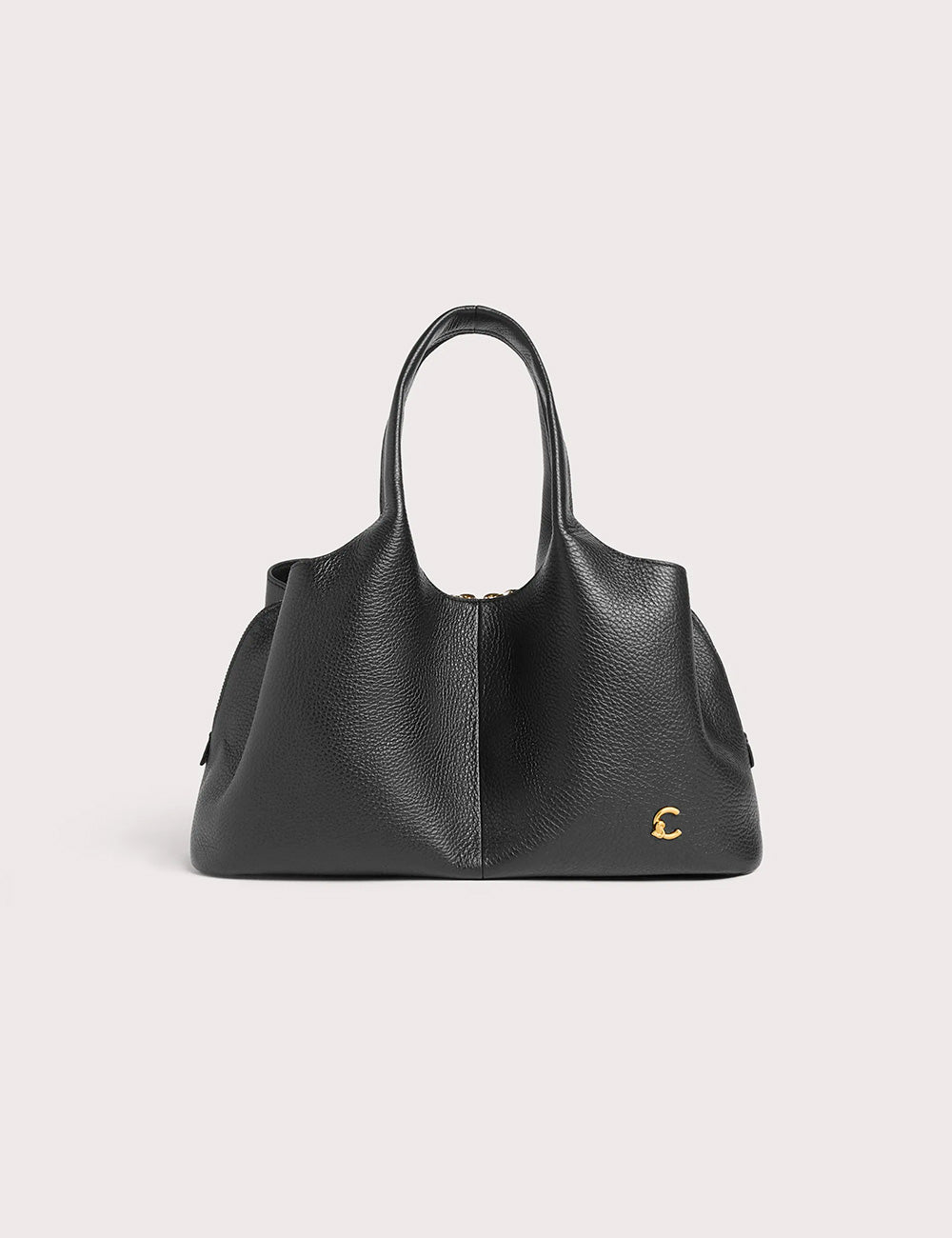 Borsa coccinelle nell medium noir in pelle nera martellata con dettaglio logo oro
