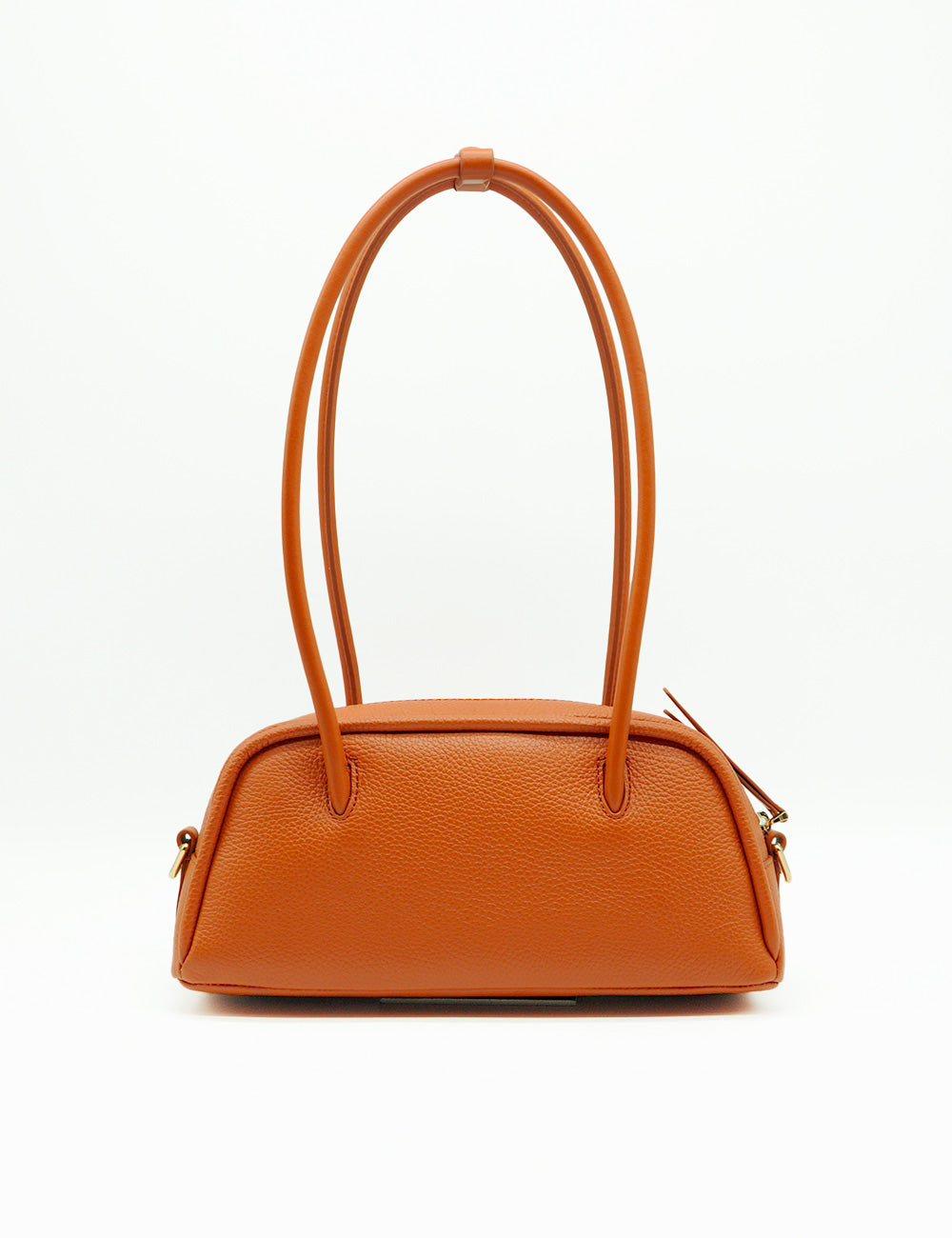 Borsa Coccinelle Paki Crab in pelle arancione ciottolata con manici curvi e hardware oro