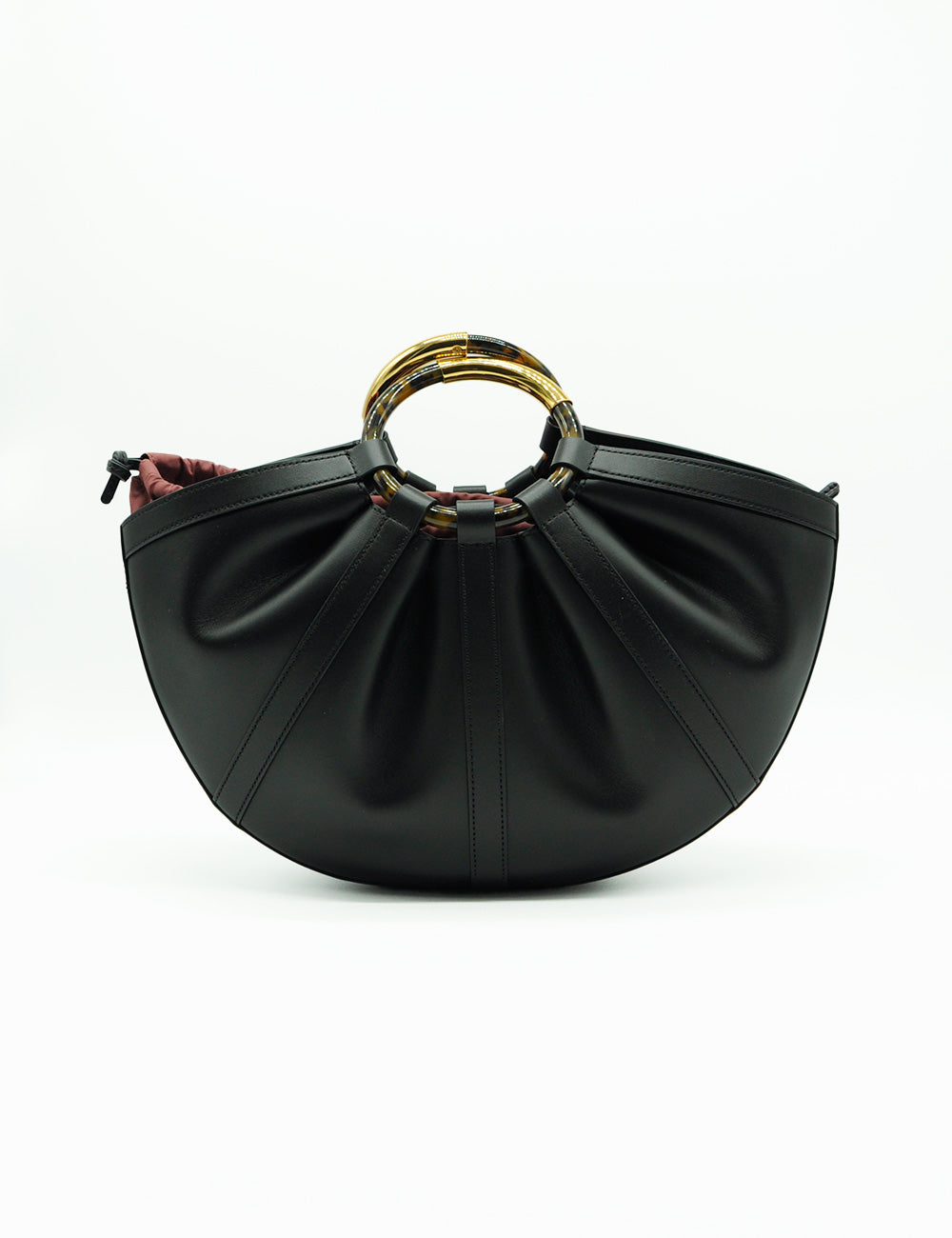 Borsa Coccinelle Shell Noir in pelle nera con manico circolare dorato