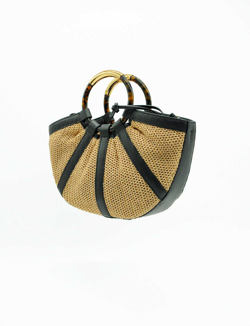 Borsa Coccinelle Shell Straw Natural in rete intrecciata beige con manici tondi oro