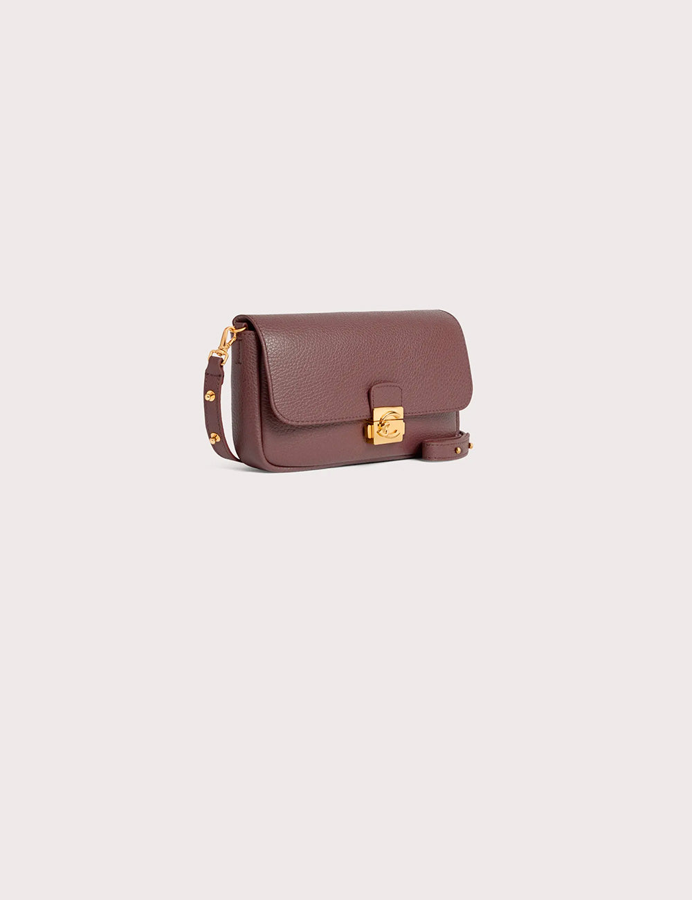 Coccinelle c-me lock mini berry borsa a tracolla in pelle burgundy con chiusura dorata e tracolla borchiata