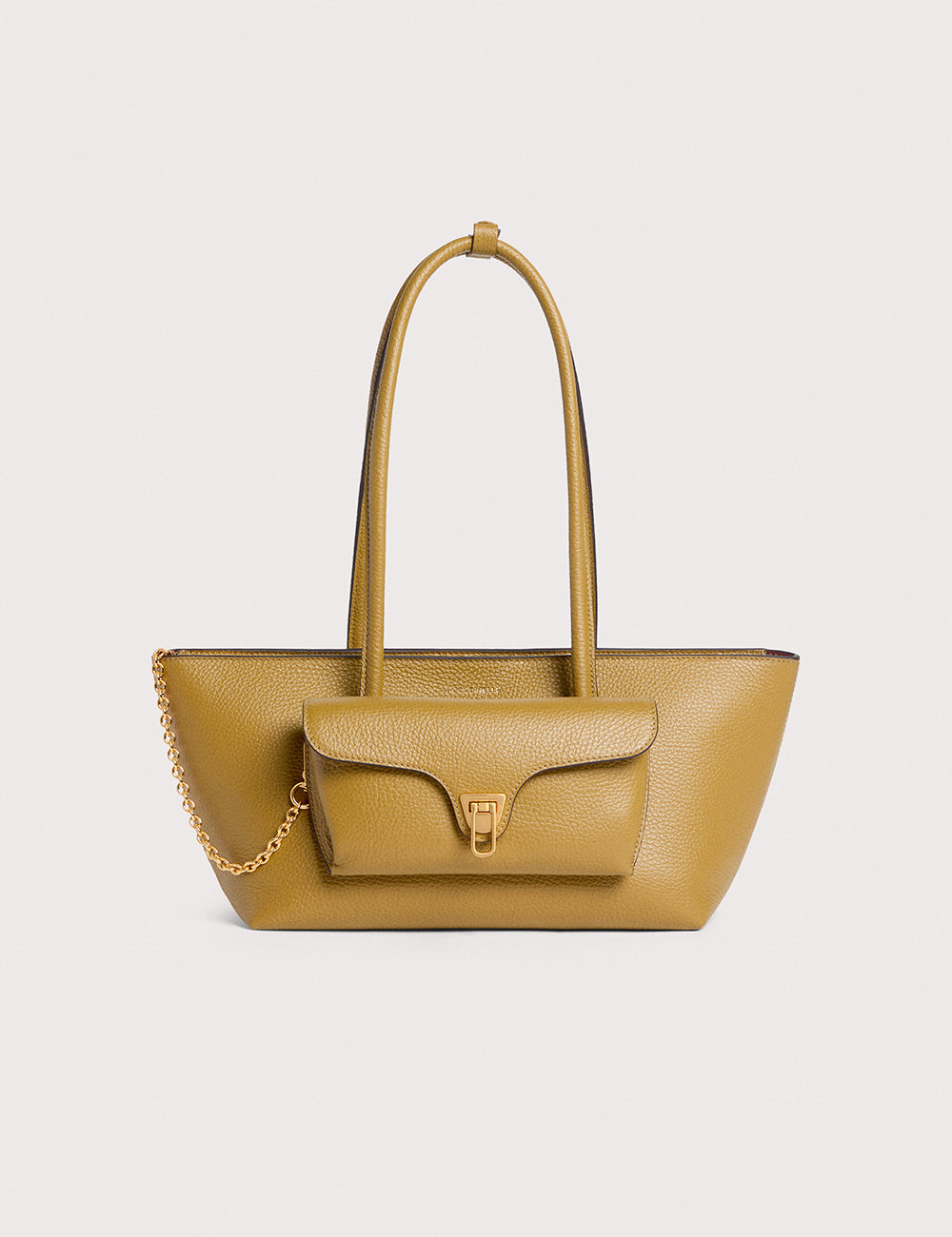 Borsa tote Coccinelle Double Beat Seagrass in pelle gialla senape ciottolata