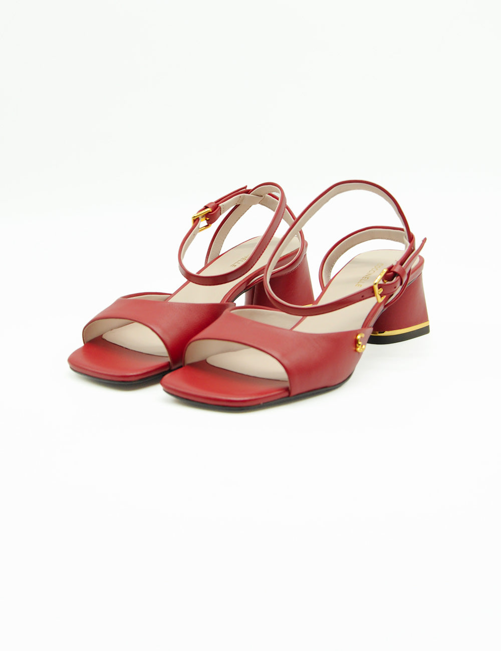 Sandali Coccinelle C-Everyday Scarlet in pelle rossa con hardware oro e tacco a blocco