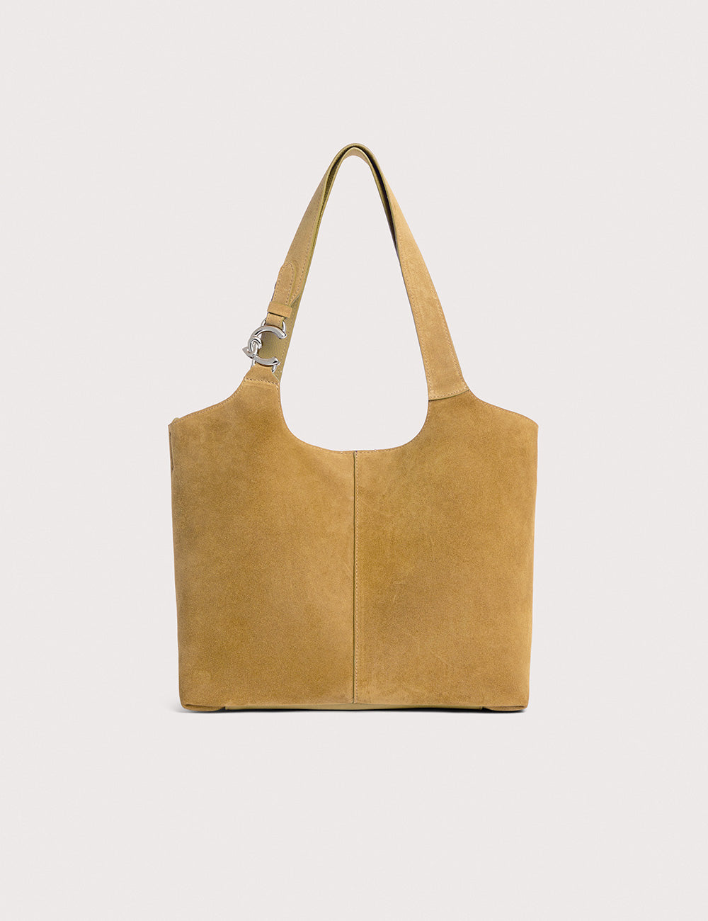 Borsa spalla in suede color sabbia Coccinelle C-Easy Seagrass con fibbia metallica argento
