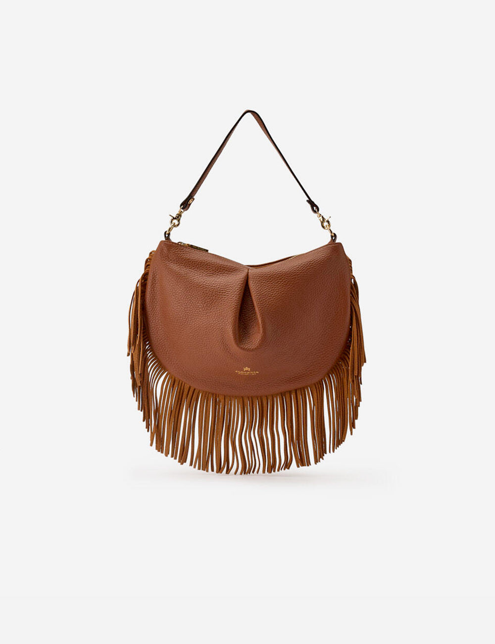 Borsa mini Cuoieria Fiorentina Folk Caramel in pelle marrone con frange