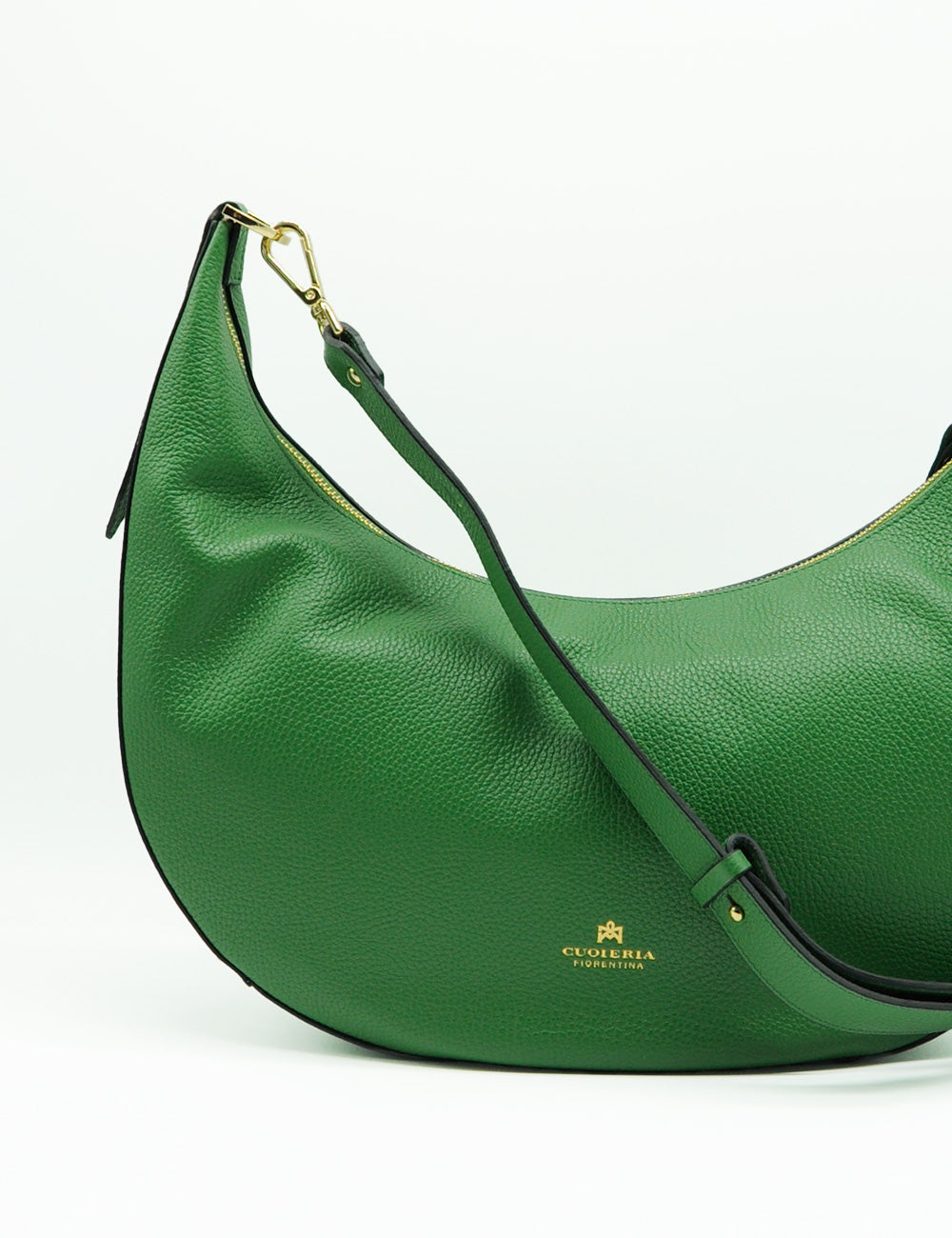 Borsa hobo grande Cuoieria Fiorentina in pelle verde aloe morbida con tracolla nera e hardware dorato