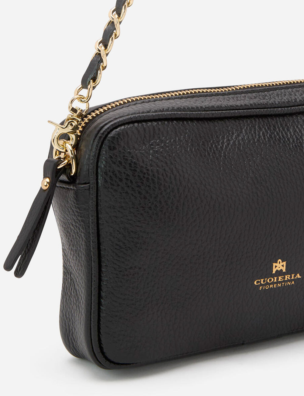 Borsa tracolla mini Cuoieria Fiorentina in pelle nera testurizzata con catena dorata