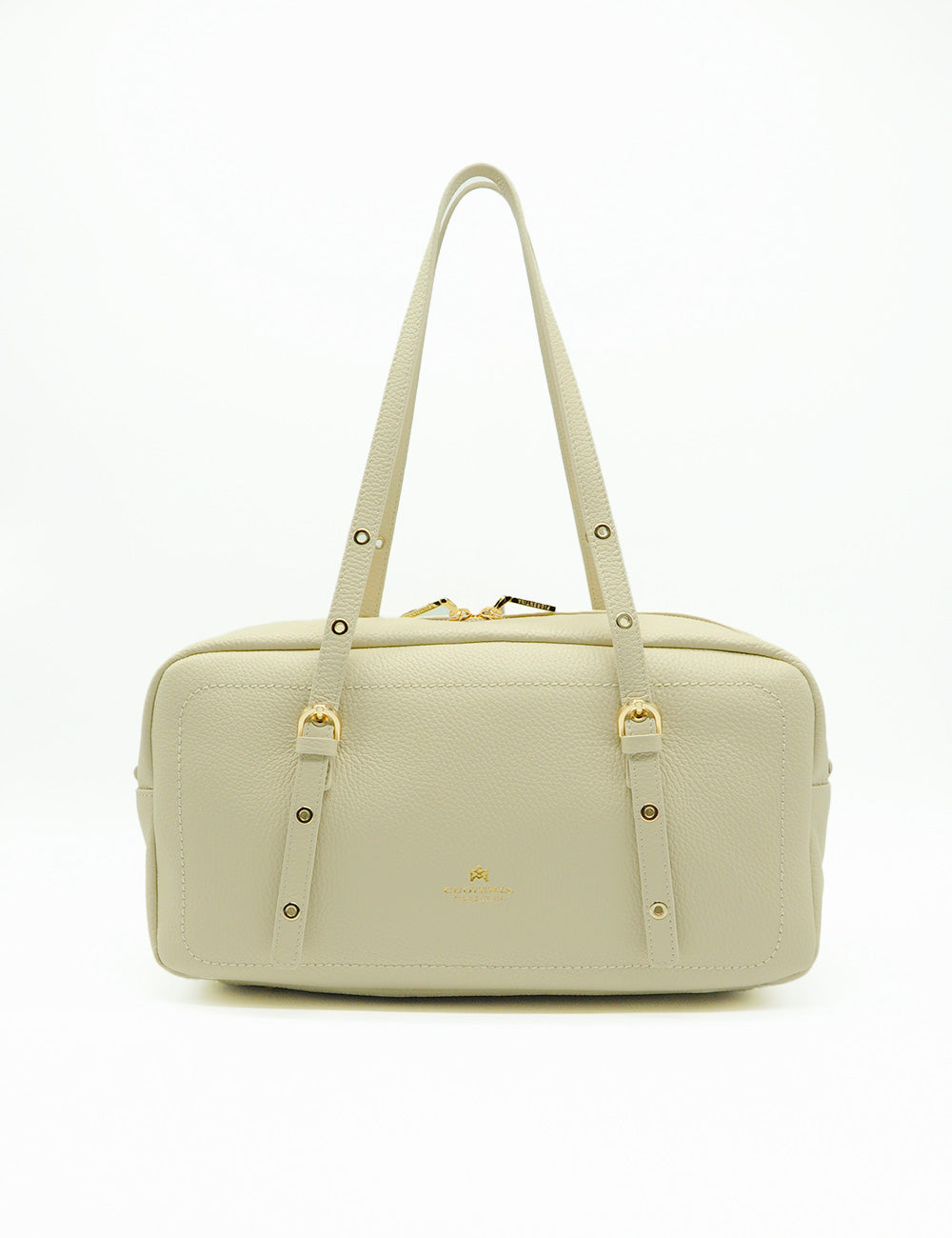 Borsa in pelle color crema Baulotto Eva Soft Large Prosecco di Cuoieria Fiorentina con hardware dorato e spalline regolabili