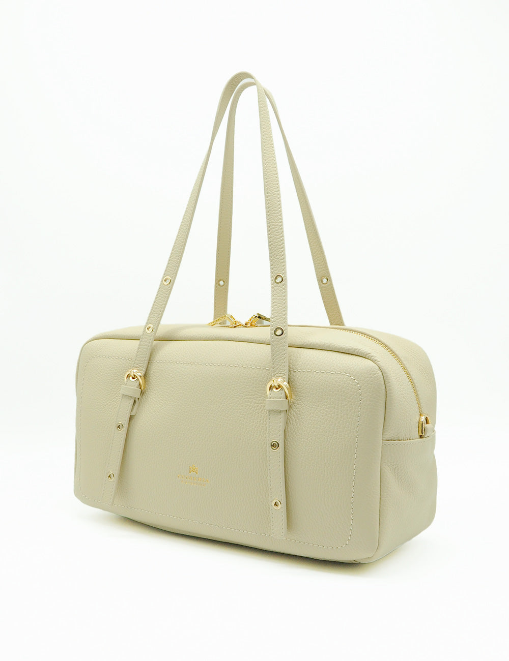 Borsa in pelle color crema Cuoieria Fiorentina Baulotto Eva Soft Large Prosecco con hardware dorato e spallacci regolabili