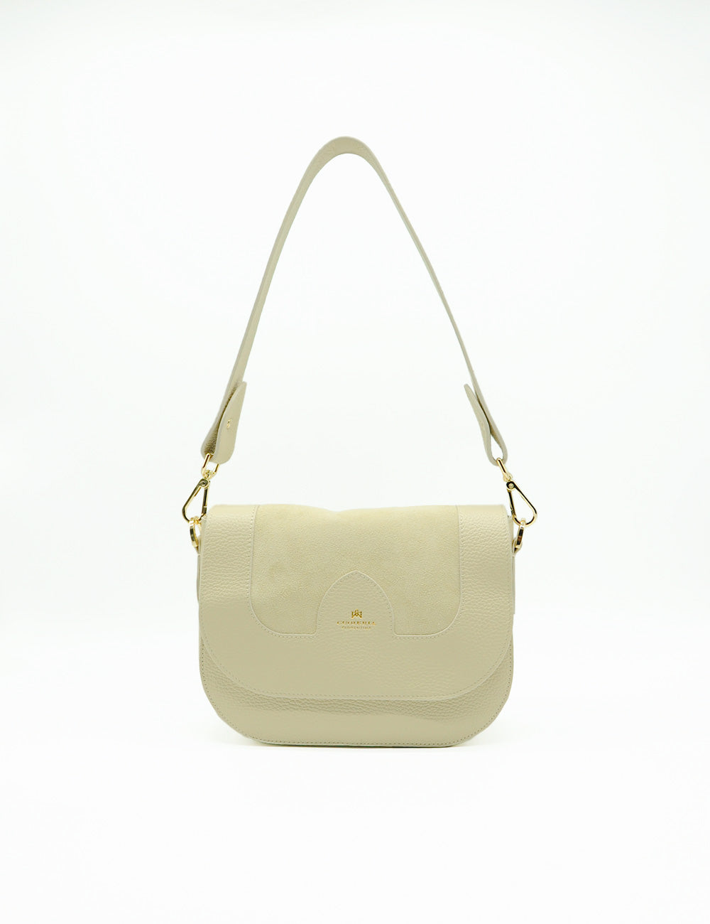 Borsa a tracolla Cuoieria Fiorentina Stella Prosecco in pelle beige con texture sottile e hardware oro