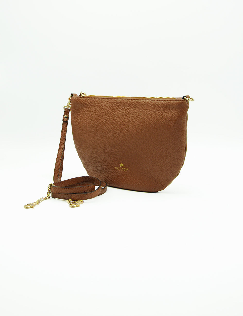 Borsa a tracolla in pelle caramello Cuoieria Fiorentina Emma Boho con cerniera dorata e tracolla a catena