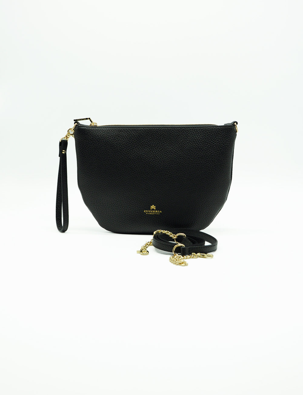 Borsa a tracolla in pelle nera testurizzata Cuoieria Fiorentina Emma Boho con cerniera dorata