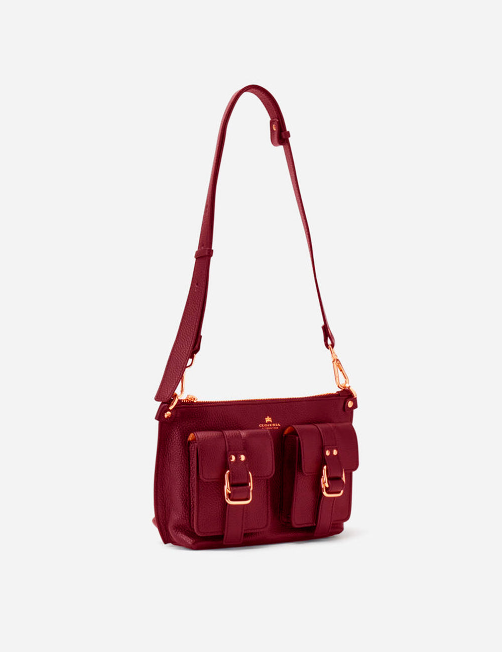 Borsa tracolla Cuoieria Fiorentina Blow Cherry in cuoio bordeaux con fibbie oro