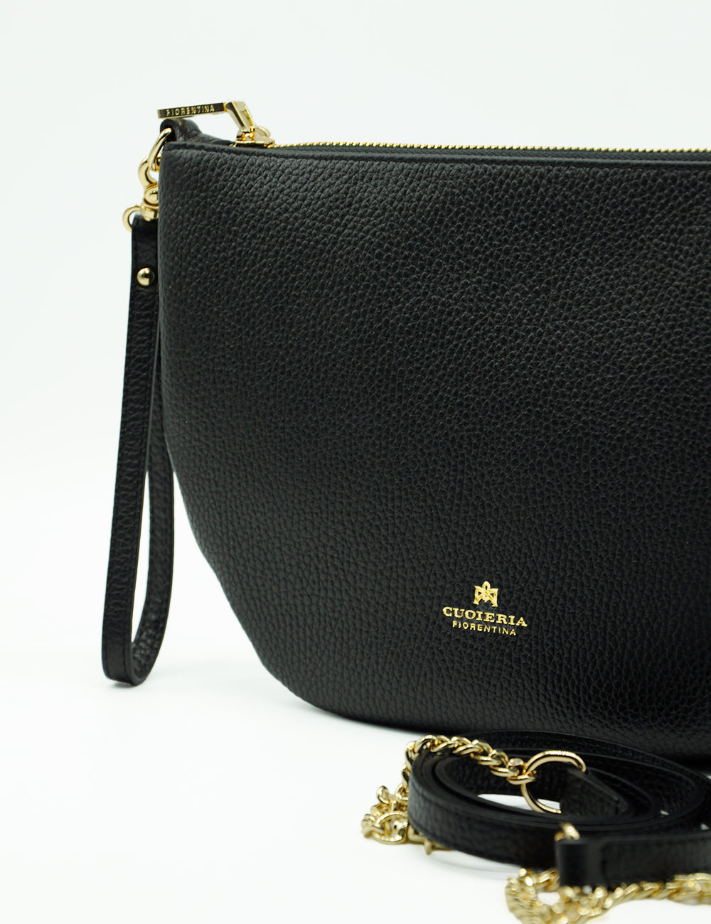 Borsa a tracolla in pelle nera testurizzata Cuoieria Fiorentina Emma Boho Pouch Nera con catena rimovibile