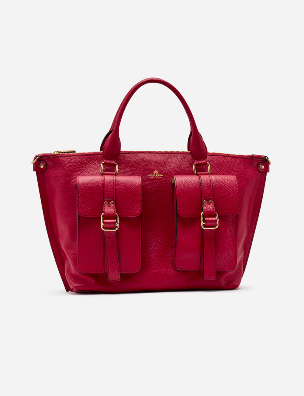 Borsa tote Cuoieria Fiorentina grande cherry in pelle rossa vibrante con fibbie dorate