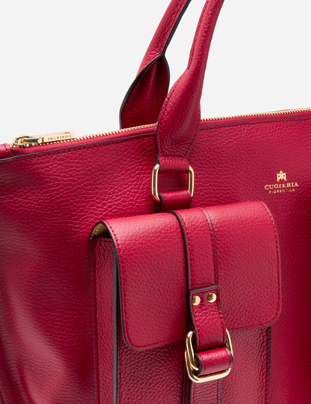 Borsa tote Cuoieria Fiorentina grande cherry in pelle rossa ciottolata con fibbie dorate